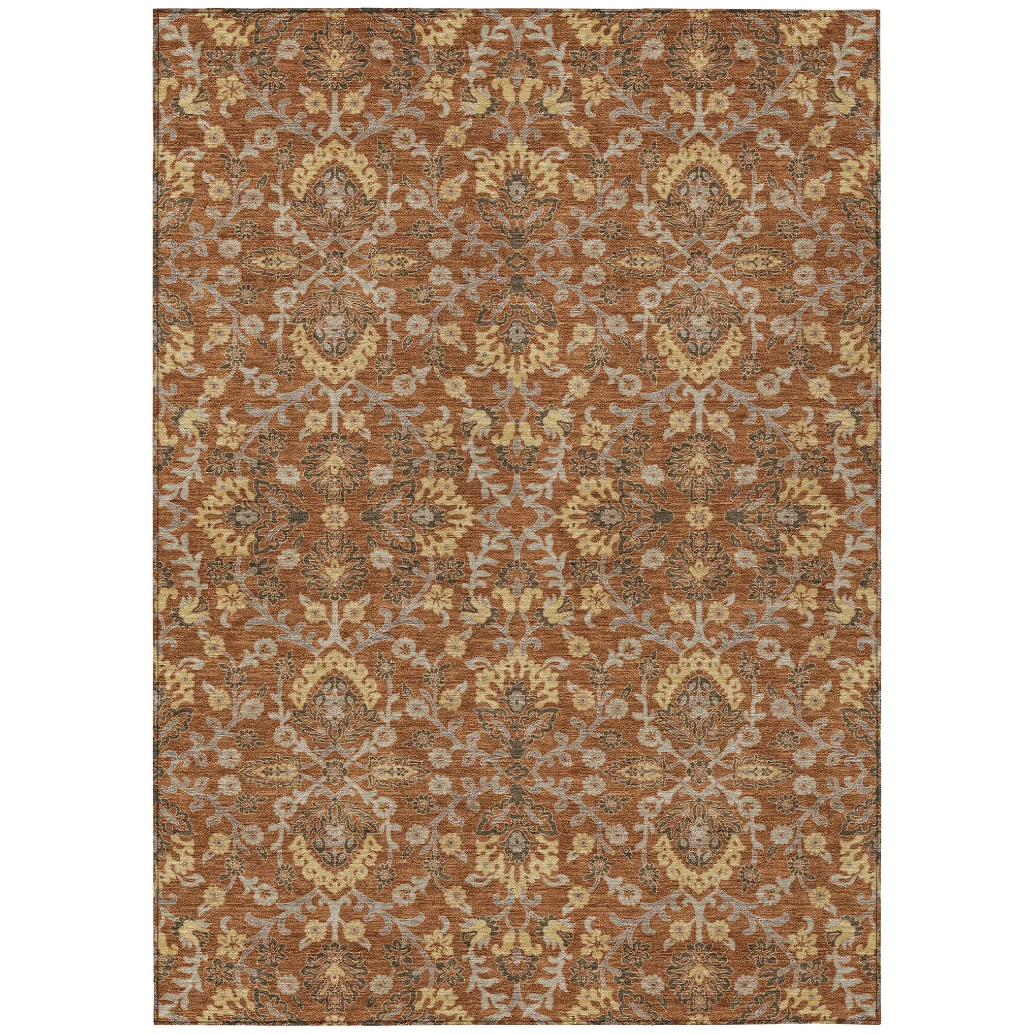 5' X 8' Copper And Orange Geometric Washable Indoor Outdoor Area Rug Homeroots Outdoor