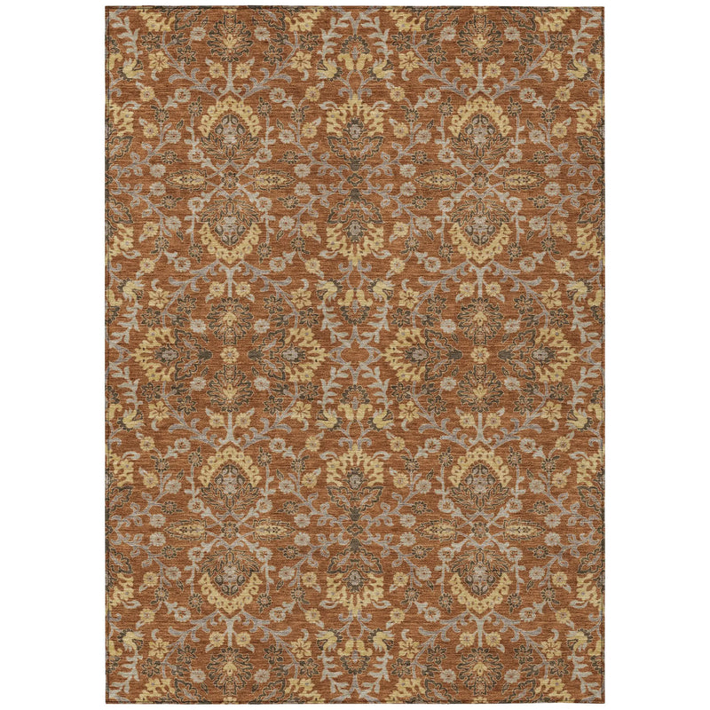 5' X 8' Copper And Orange Geometric Washable Indoor Outdoor Area Rug Homeroots Outdoor