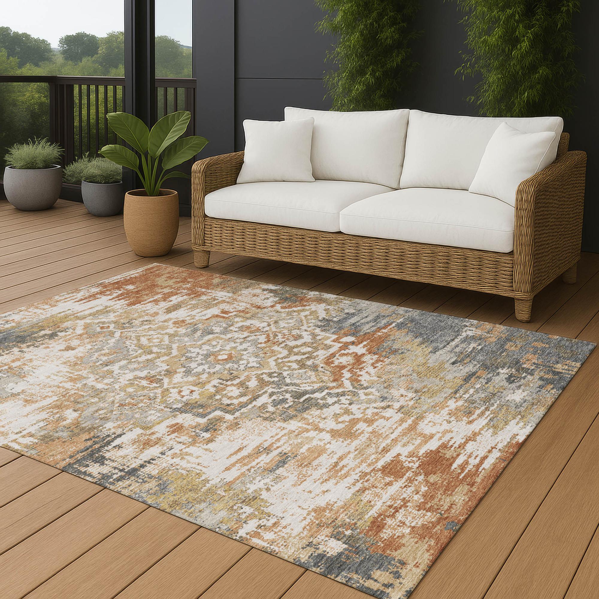 5' X 8' Copper And Orange Medallion Washable Indoor Outdoor Area Rug Homeroots Outdoor