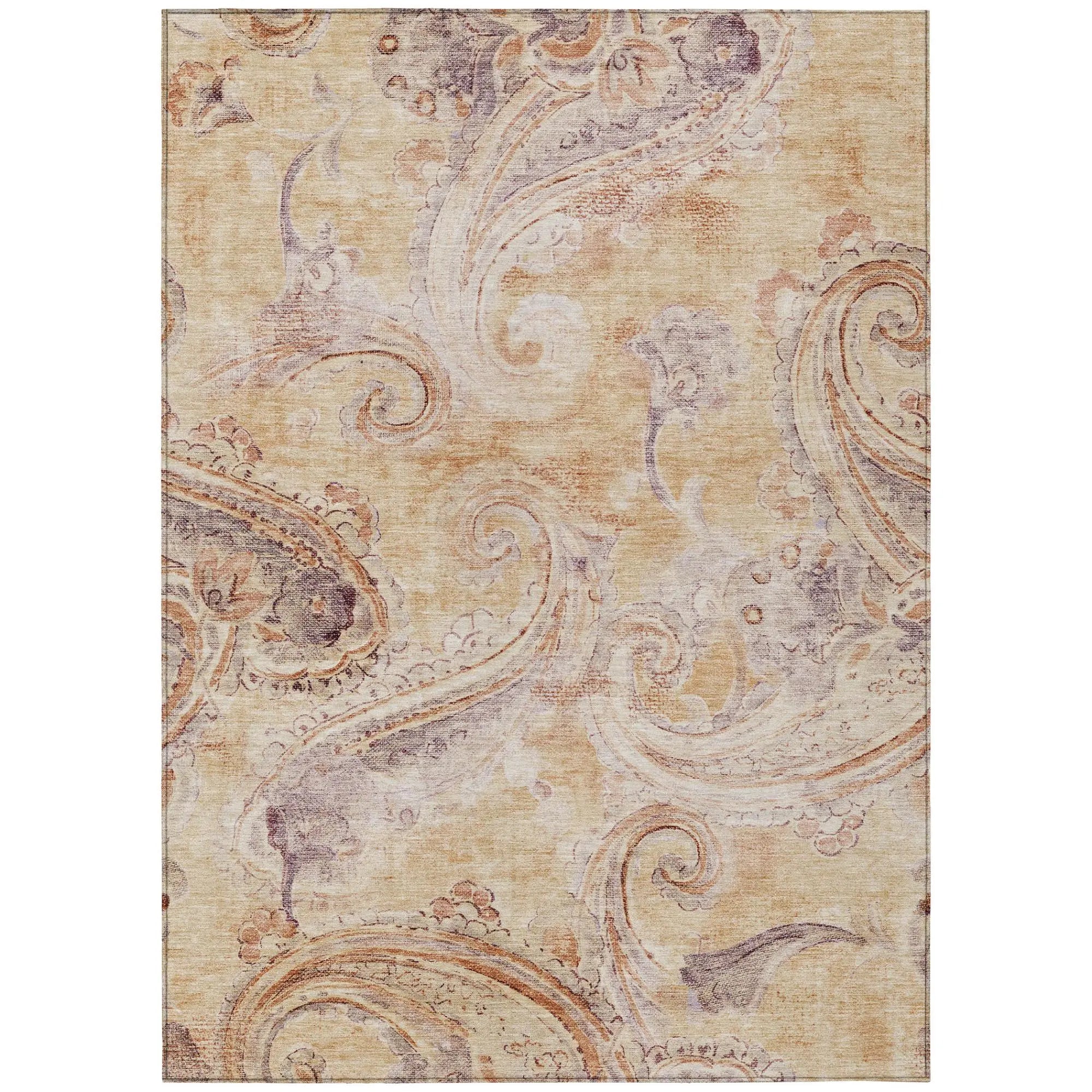 5' X 8' Copper And Orange Paisley Washable Indoor Outdoor Area Rug Homeroots Outdoor