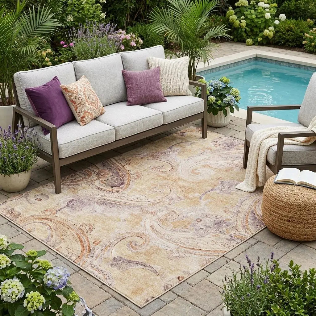 5' X 8' Copper And Orange Paisley Washable Indoor Outdoor Area Rug Homeroots Outdoor