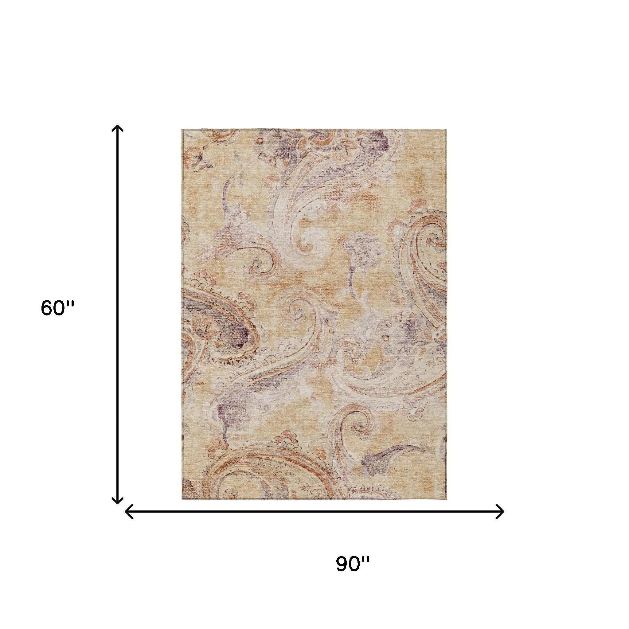 5' X 8' Copper And Orange Paisley Washable Indoor Outdoor Area Rug Homeroots Outdoor
