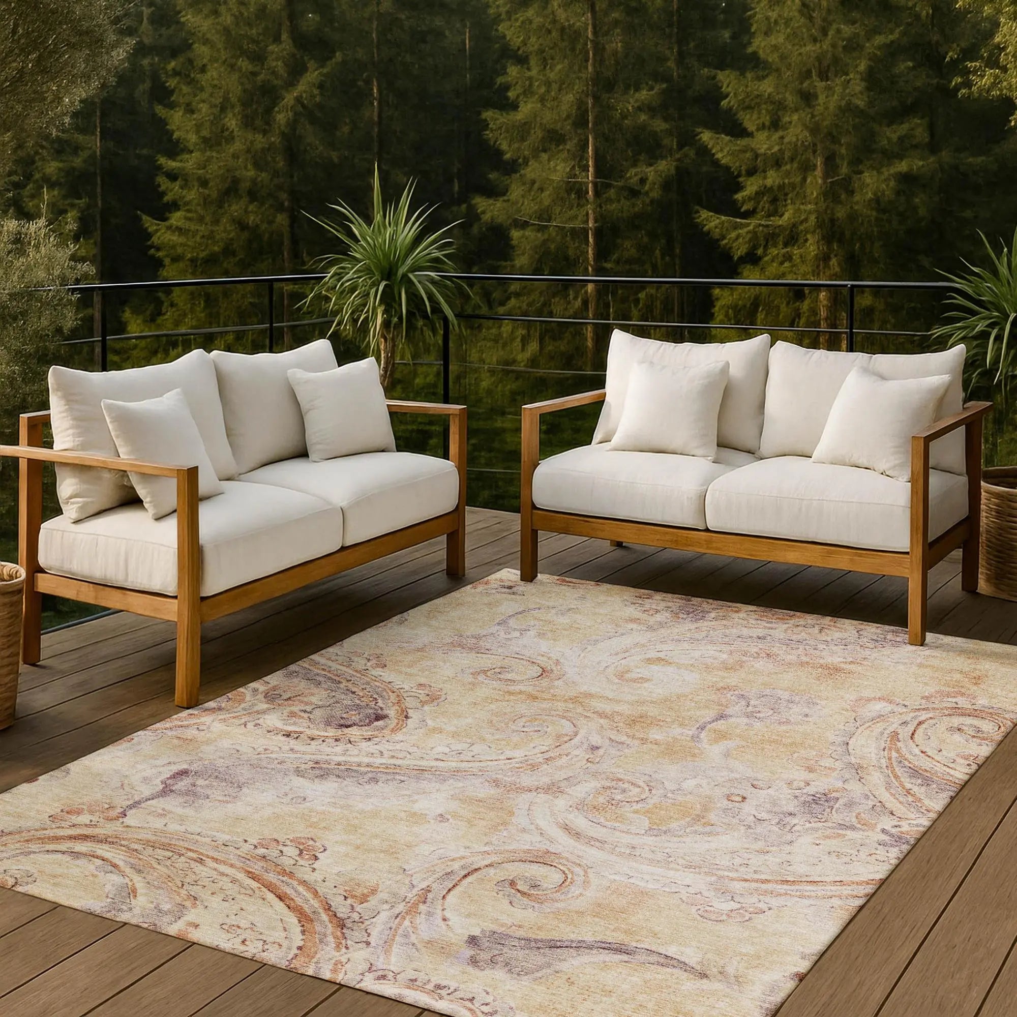 5' X 8' Copper And Orange Paisley Washable Indoor Outdoor Area Rug Homeroots Outdoor