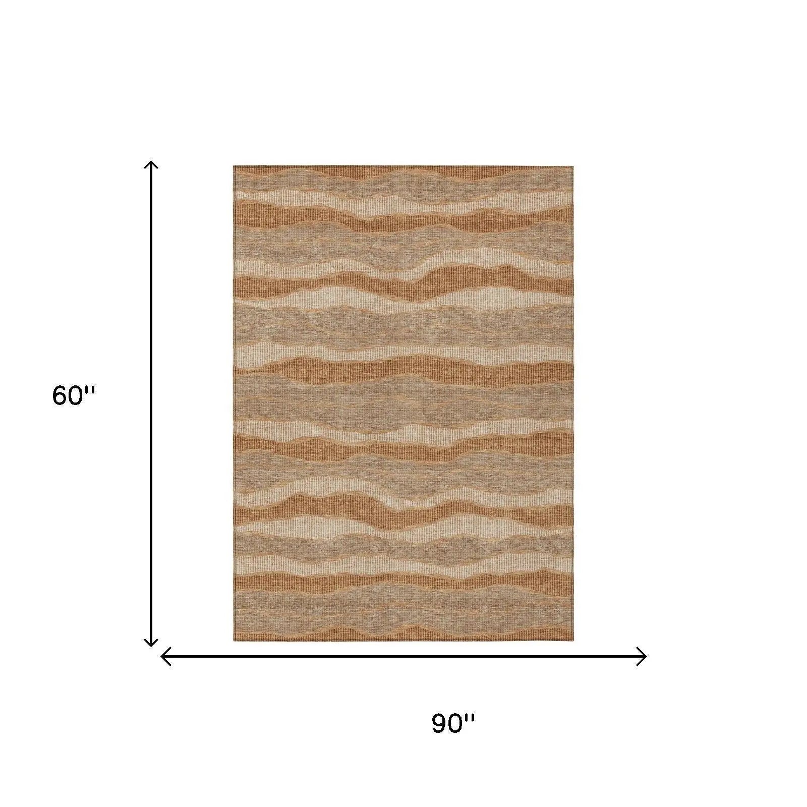 5' X 8' Copper And Orange Striped Washable Indoor Outdoor Area Rug Homeroots Outdoor
