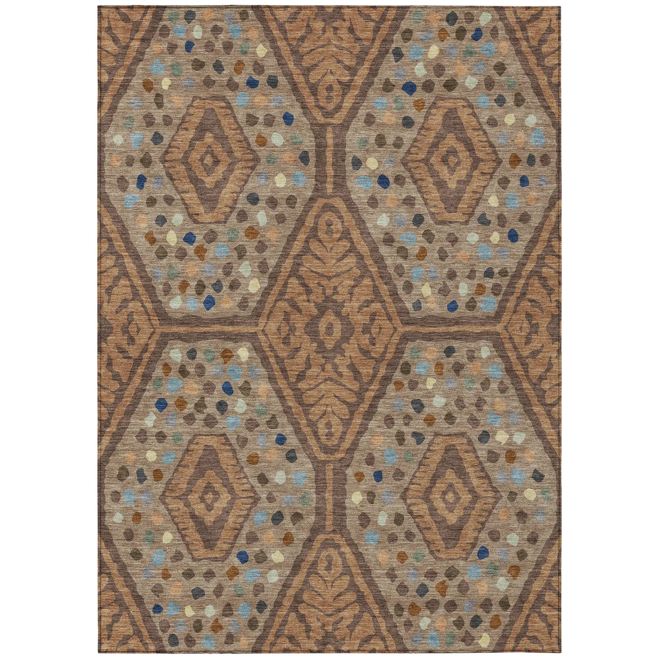 5' X 8' Copper And Orange Tribal Washable Indoor Outdoor Area Rug Homeroots Outdoor