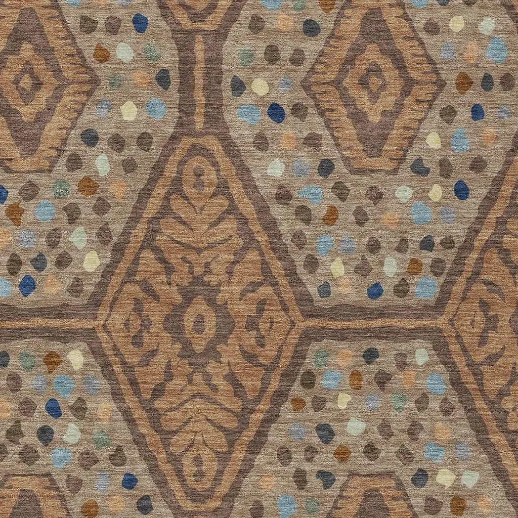 5' X 8' Copper And Orange Tribal Washable Indoor Outdoor Area Rug Homeroots Outdoor