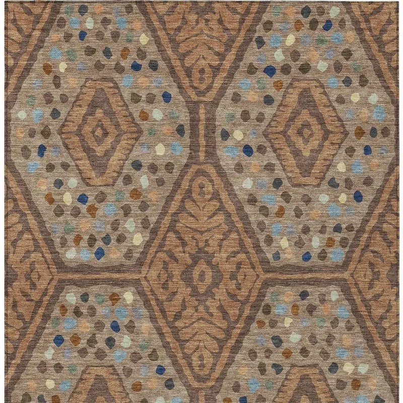 5' X 8' Copper And Orange Tribal Washable Indoor Outdoor Area Rug Homeroots Outdoor