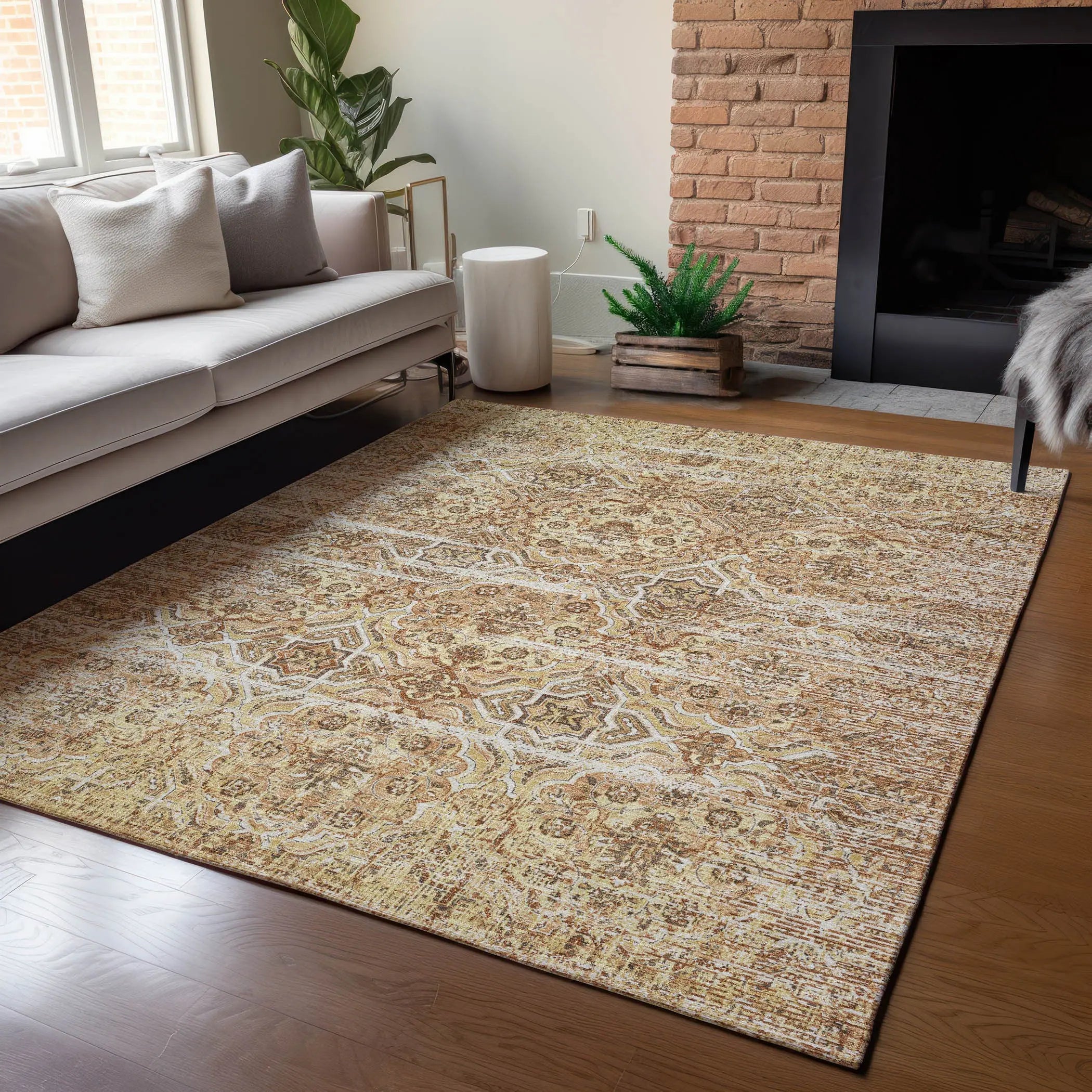 5' X 8' Copper And Purple Floral Washable Indoor Outdoor Area Rug Homeroots Outdoor