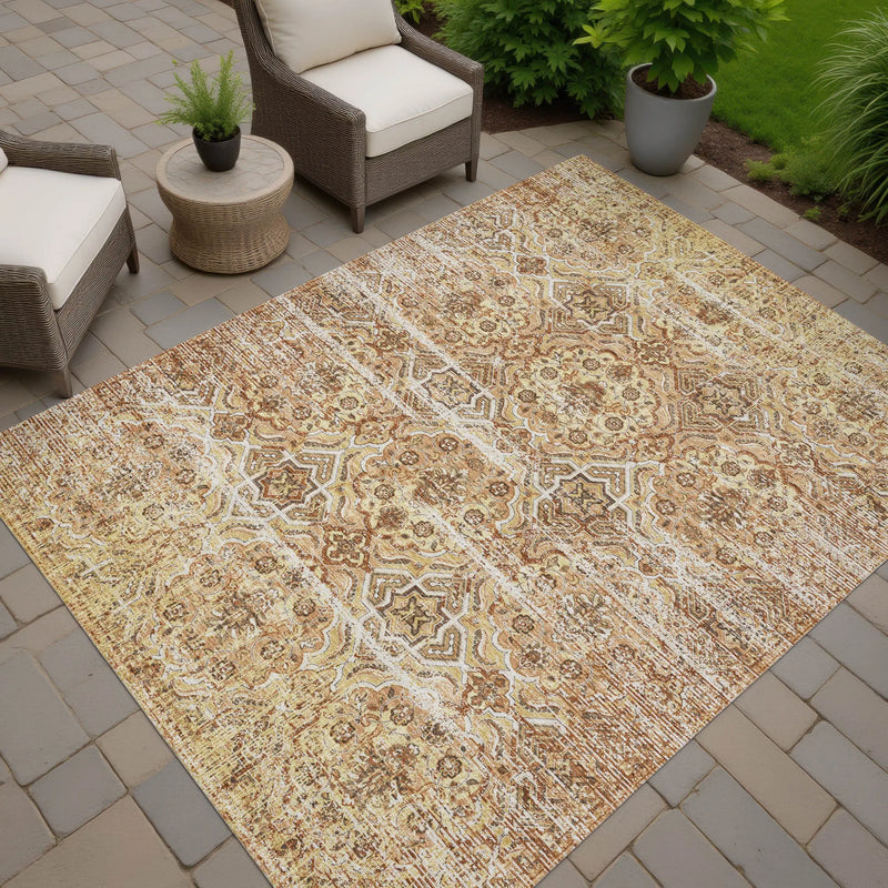 5' X 8' Copper And Purple Floral Washable Indoor Outdoor Area Rug Homeroots Outdoor