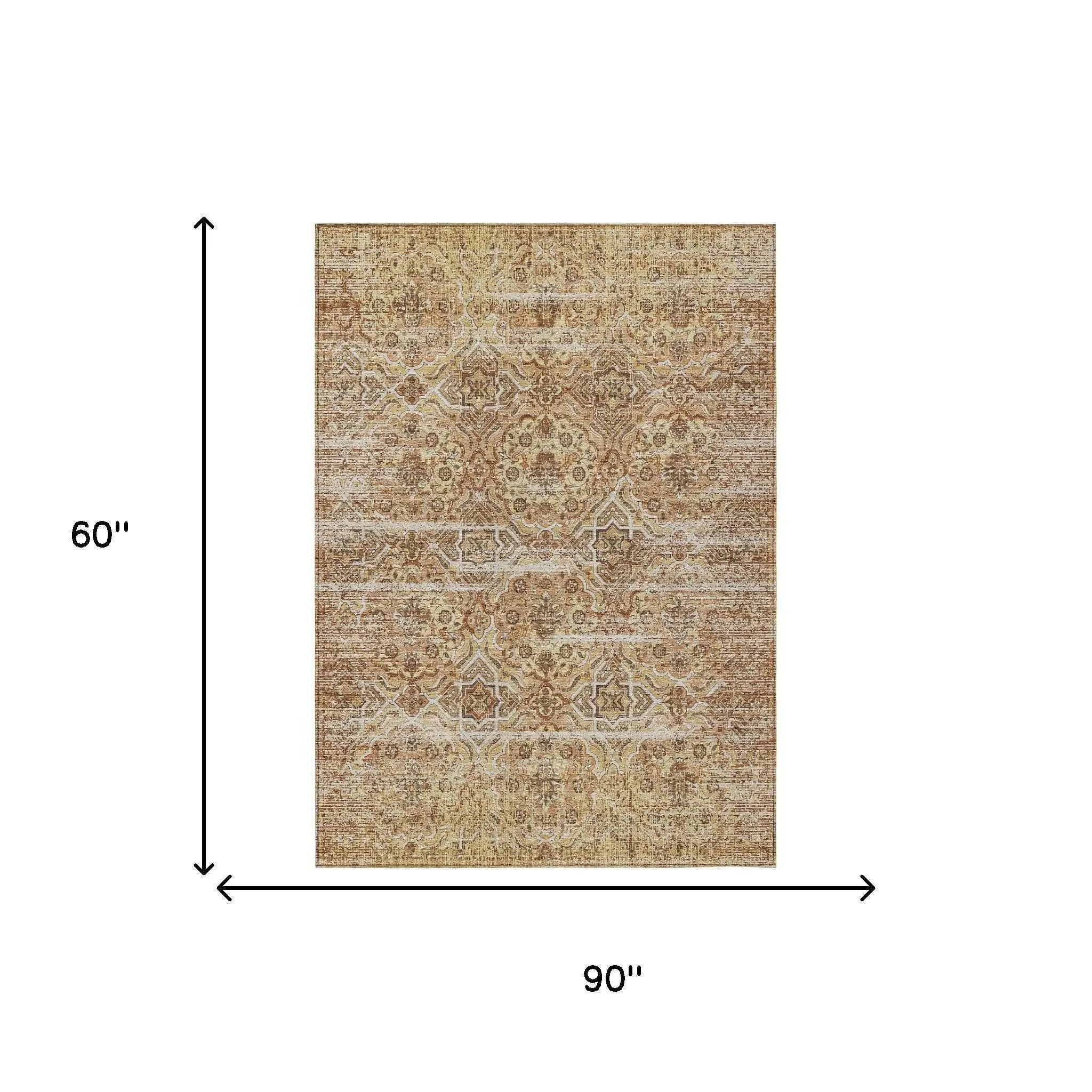 5' X 8' Copper And Purple Floral Washable Indoor Outdoor Area Rug Homeroots Outdoor