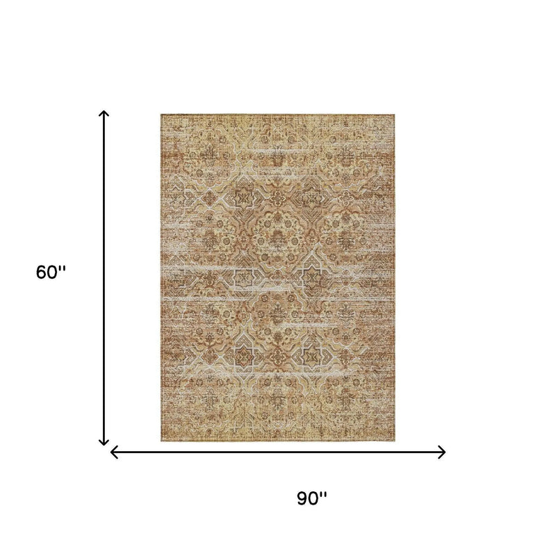 5' X 8' Copper And Purple Floral Washable Indoor Outdoor Area Rug Homeroots Outdoor