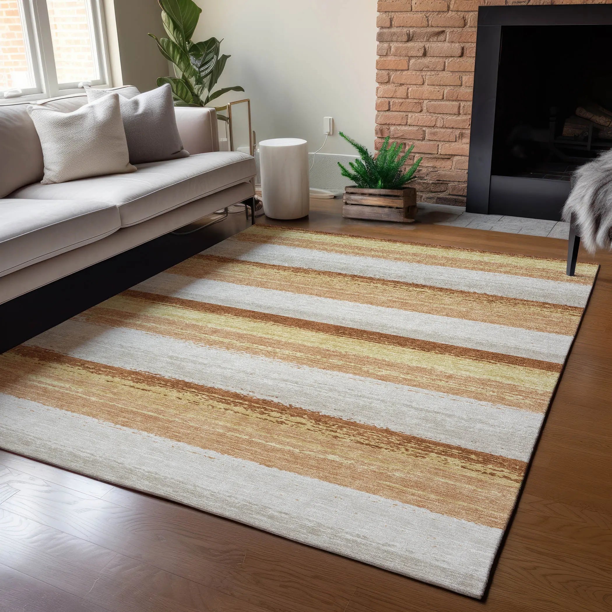 5' X 8' Copper And Purple Striped Washable Indoor Outdoor Area Rug Homeroots Outdoor