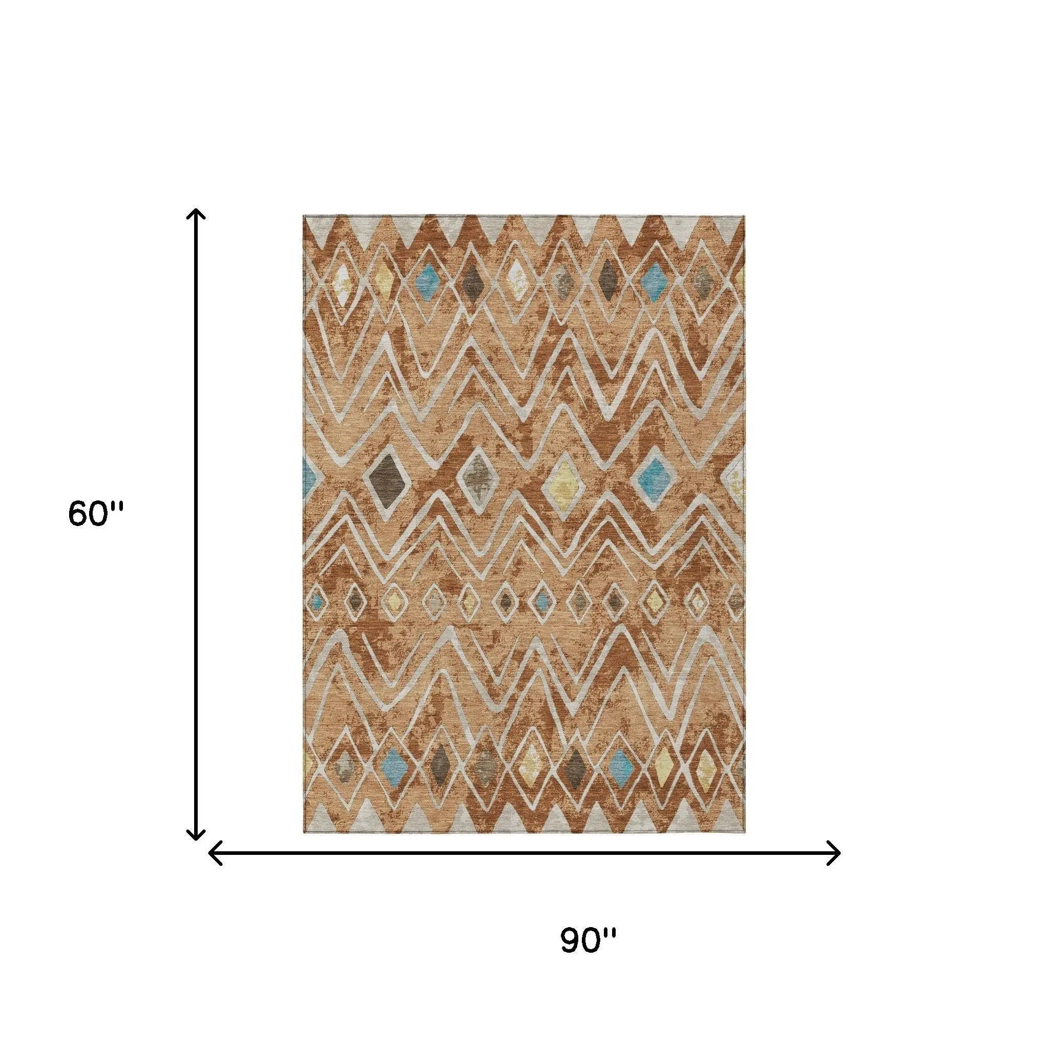 5' X 8' Copper And Taupe Geometric Washable Indoor Outdoor Area Rug Homeroots Outdoor