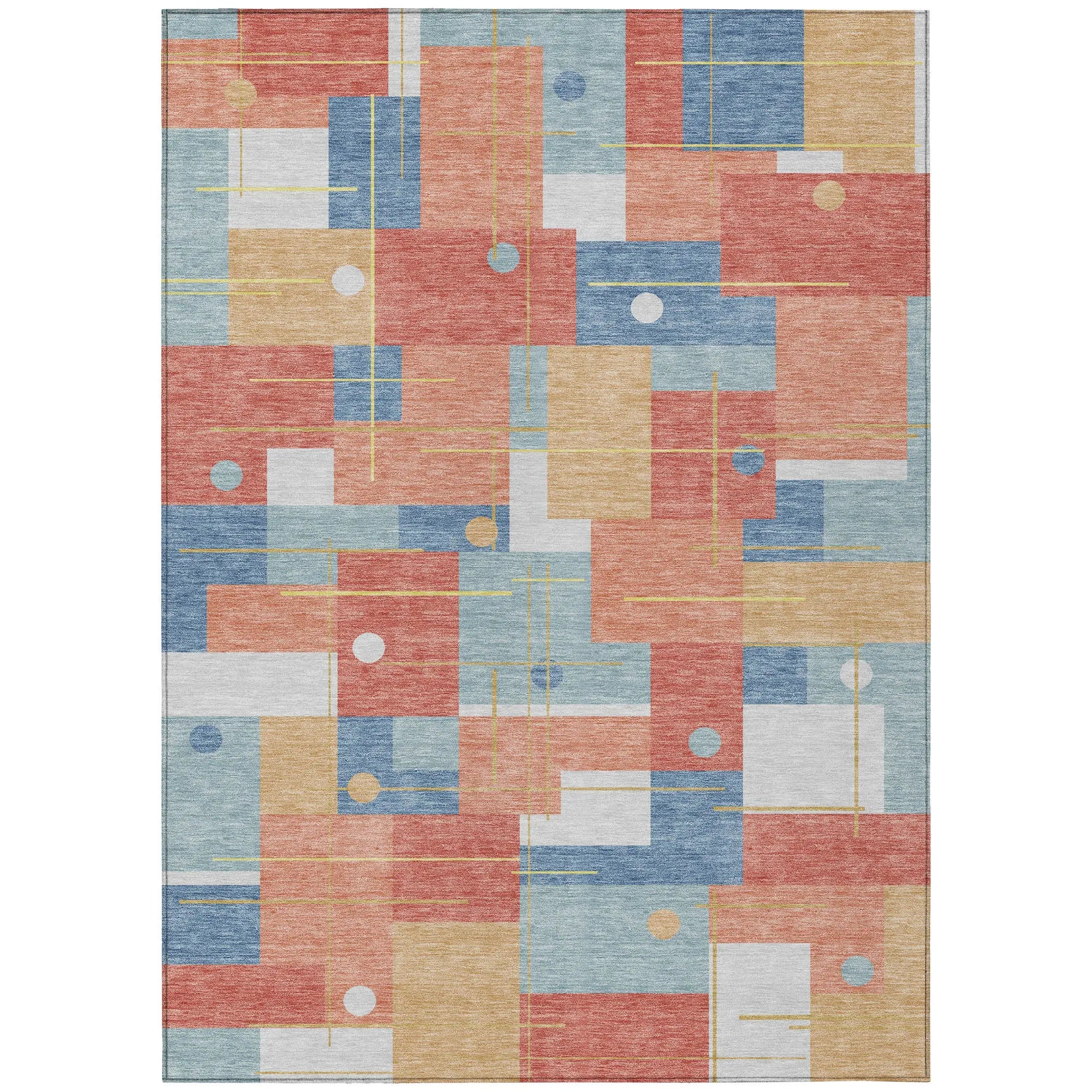 5' X 8' Coral And Brown Geometric Washable Indoor Outdoor Area Rug Homeroots Outdoor