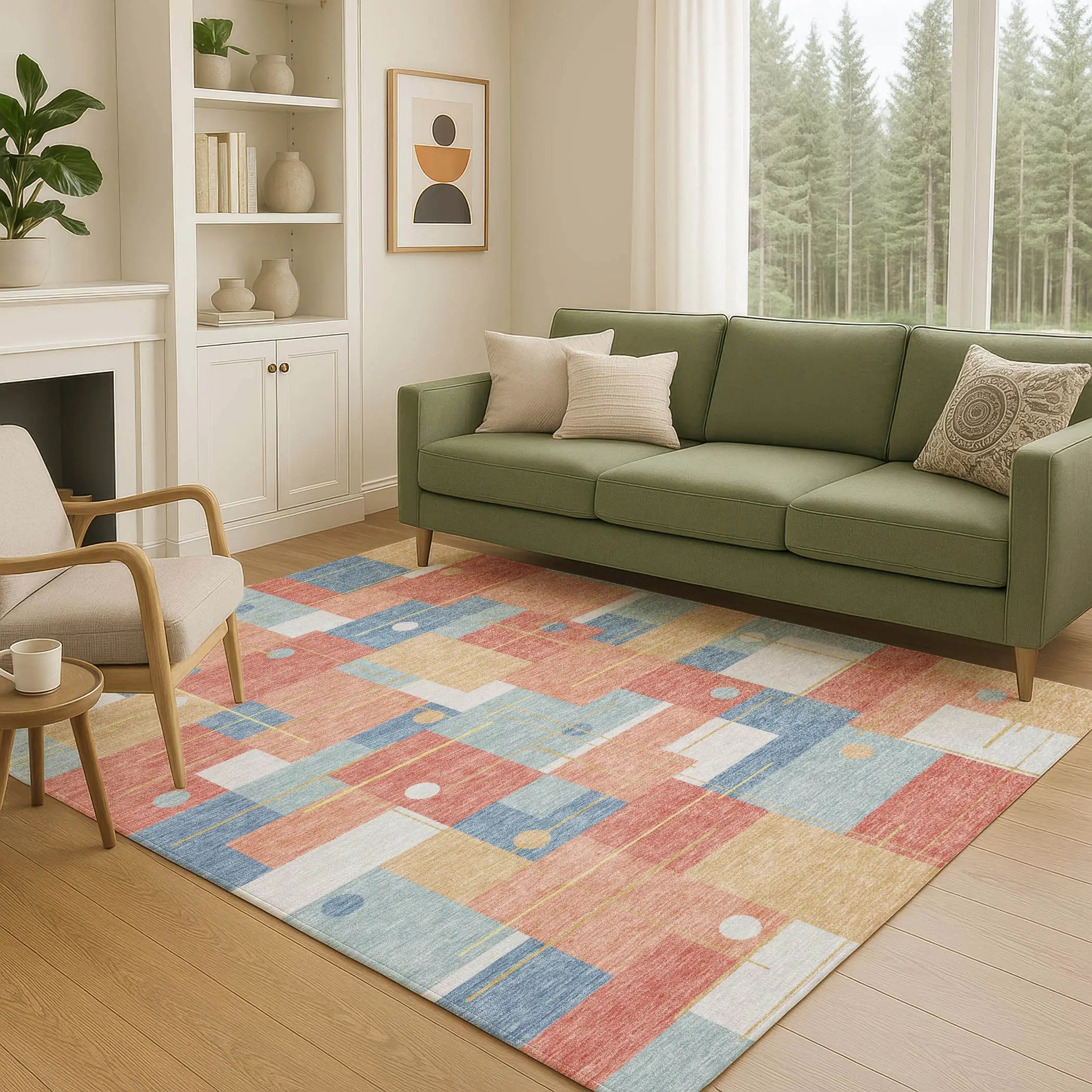 5' X 8' Coral And Brown Geometric Washable Indoor Outdoor Area Rug Homeroots Outdoor