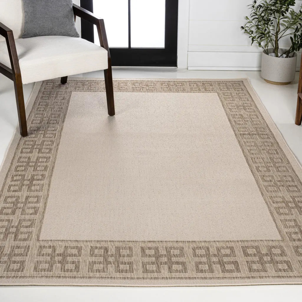 5' X 8' Cream And Beige Indoor Outdoor Area Rug - GreatEagleInc