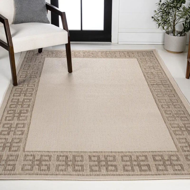 5' X 8' Cream And Beige Indoor Outdoor Area Rug - GreatEagleInc