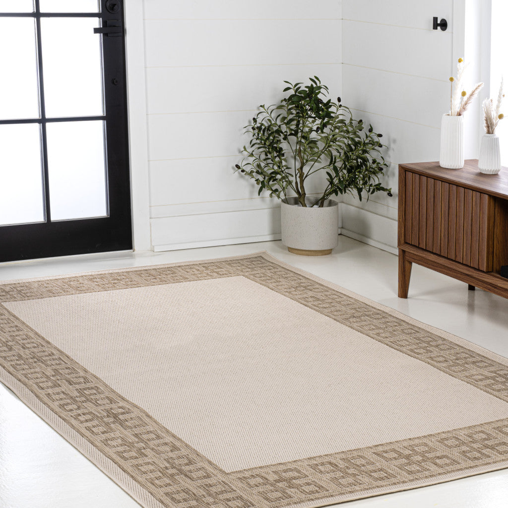 5' X 8' Cream And Beige Indoor Outdoor Area Rug - GreatEagleInc