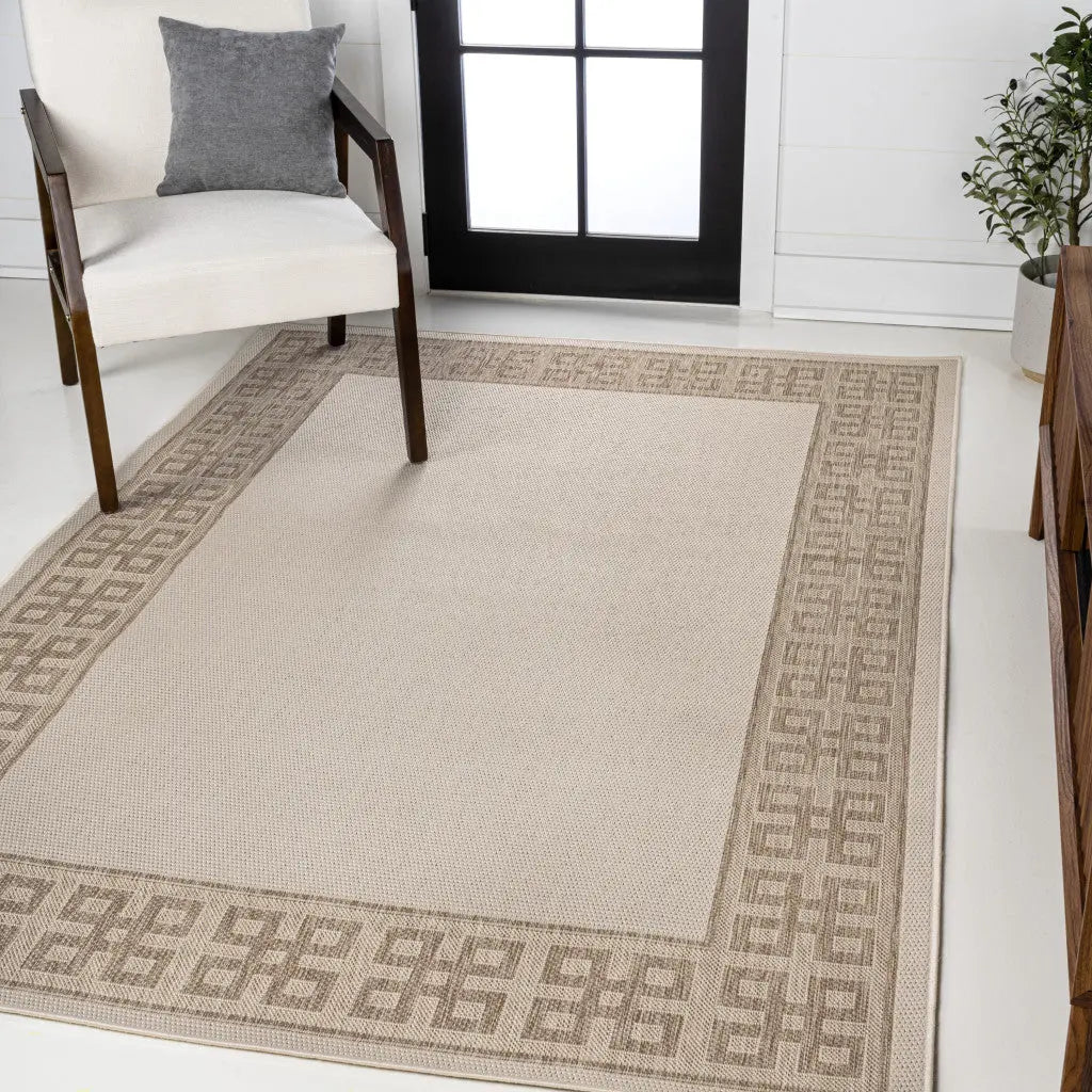 5' X 8' Cream And Beige Indoor Outdoor Area Rug - GreatEagleInc