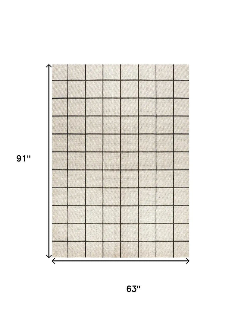 5' X 8' Cream And Dark Gray Plaid Indoor Outdoor Area Rug Homeroots Outdoor