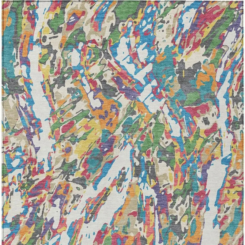 5' X 8' Cream And Green Abstract Washable Indoor Outdoor Area Rug Homeroots Outdoor