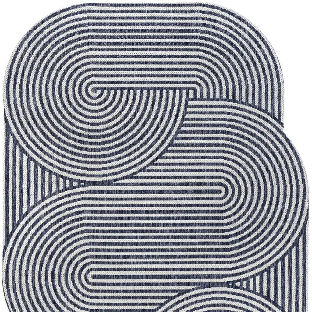 5' X 8' Cream And Navy Blue Abstract Indoor Outdoor Area Rug Homeroots Outdoor