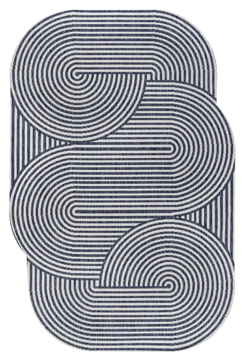 5' X 8' Cream And Navy Blue Abstract Indoor Outdoor Area Rug Homeroots Outdoor