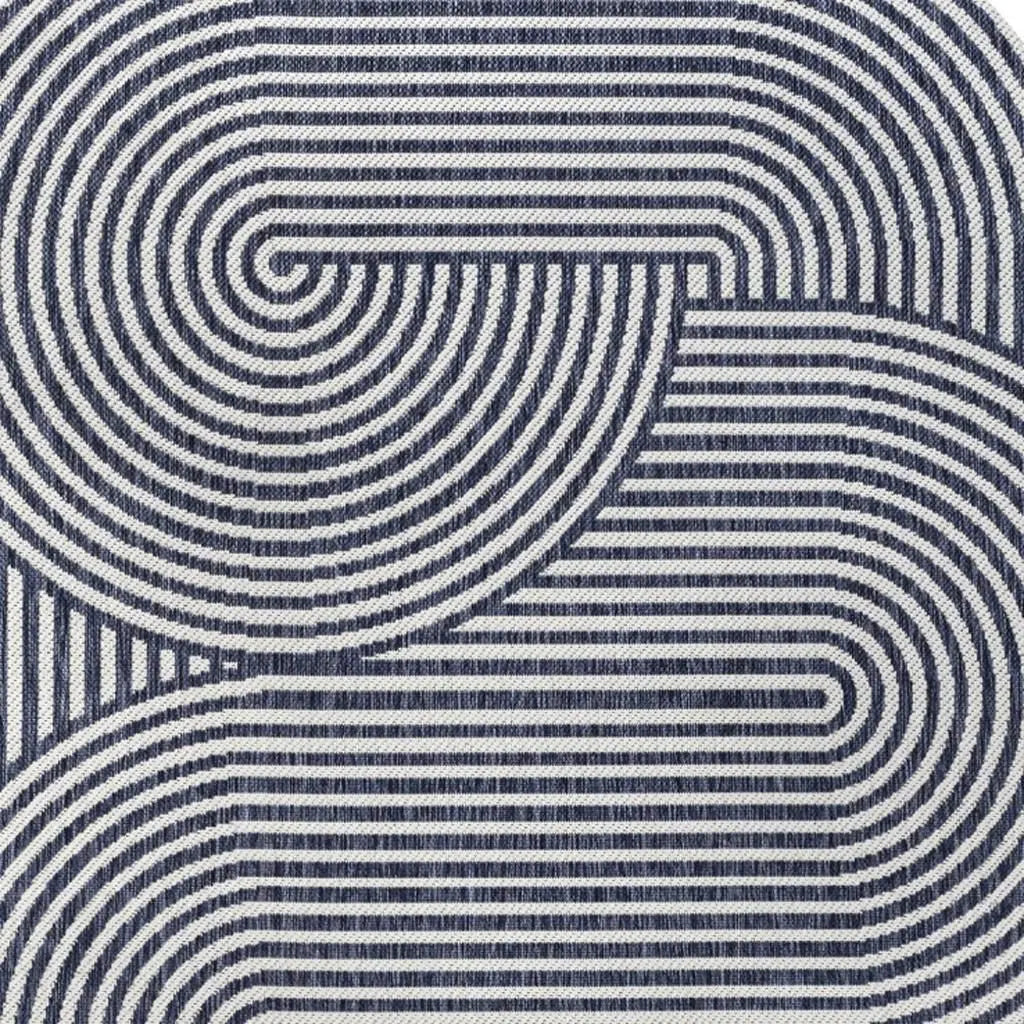 5' X 8' Cream And Navy Blue Abstract Indoor Outdoor Area Rug Homeroots Outdoor