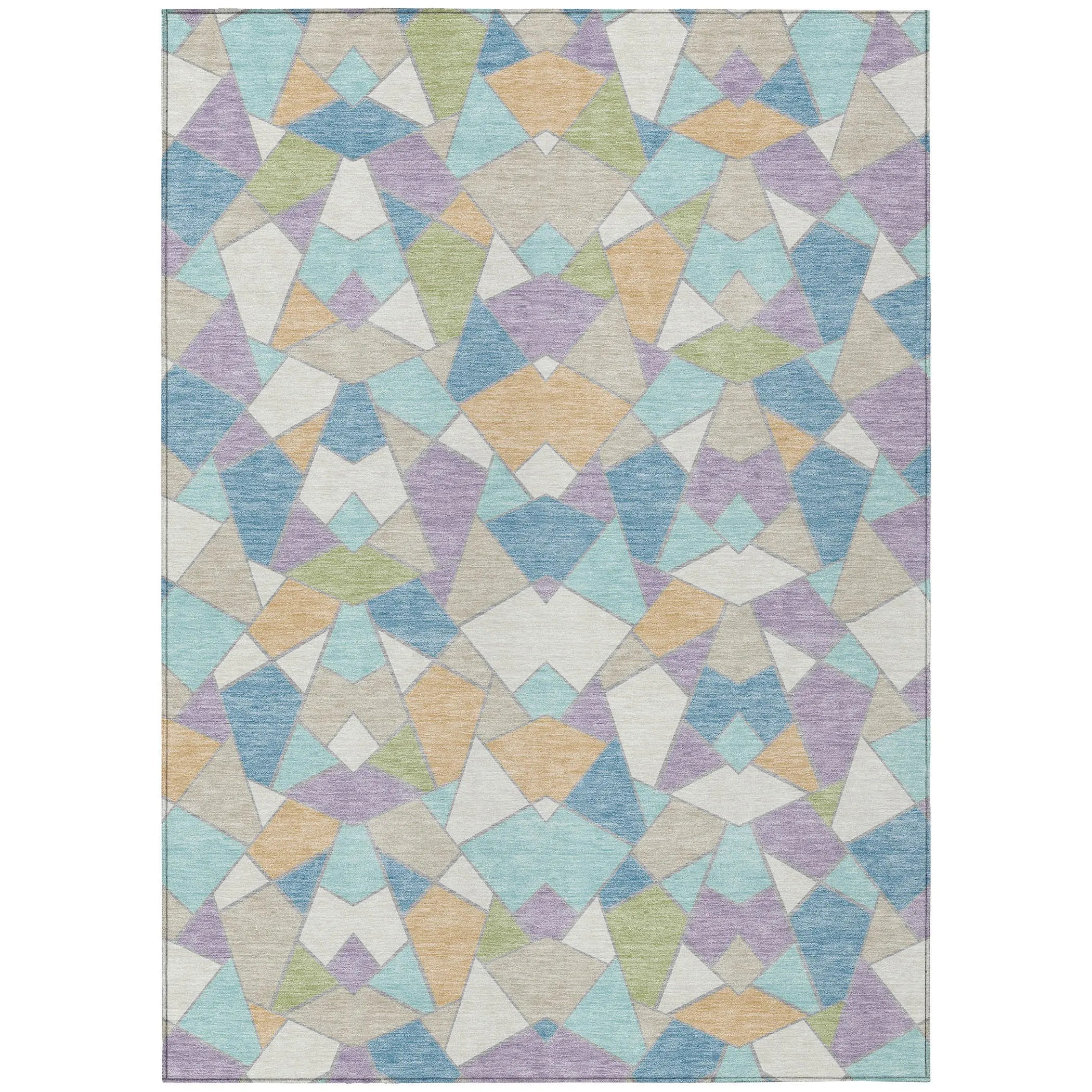5' X 8' Cream And Teal Blue Geometric Washable Indoor Outdoor Area Rug Homeroots Outdoor