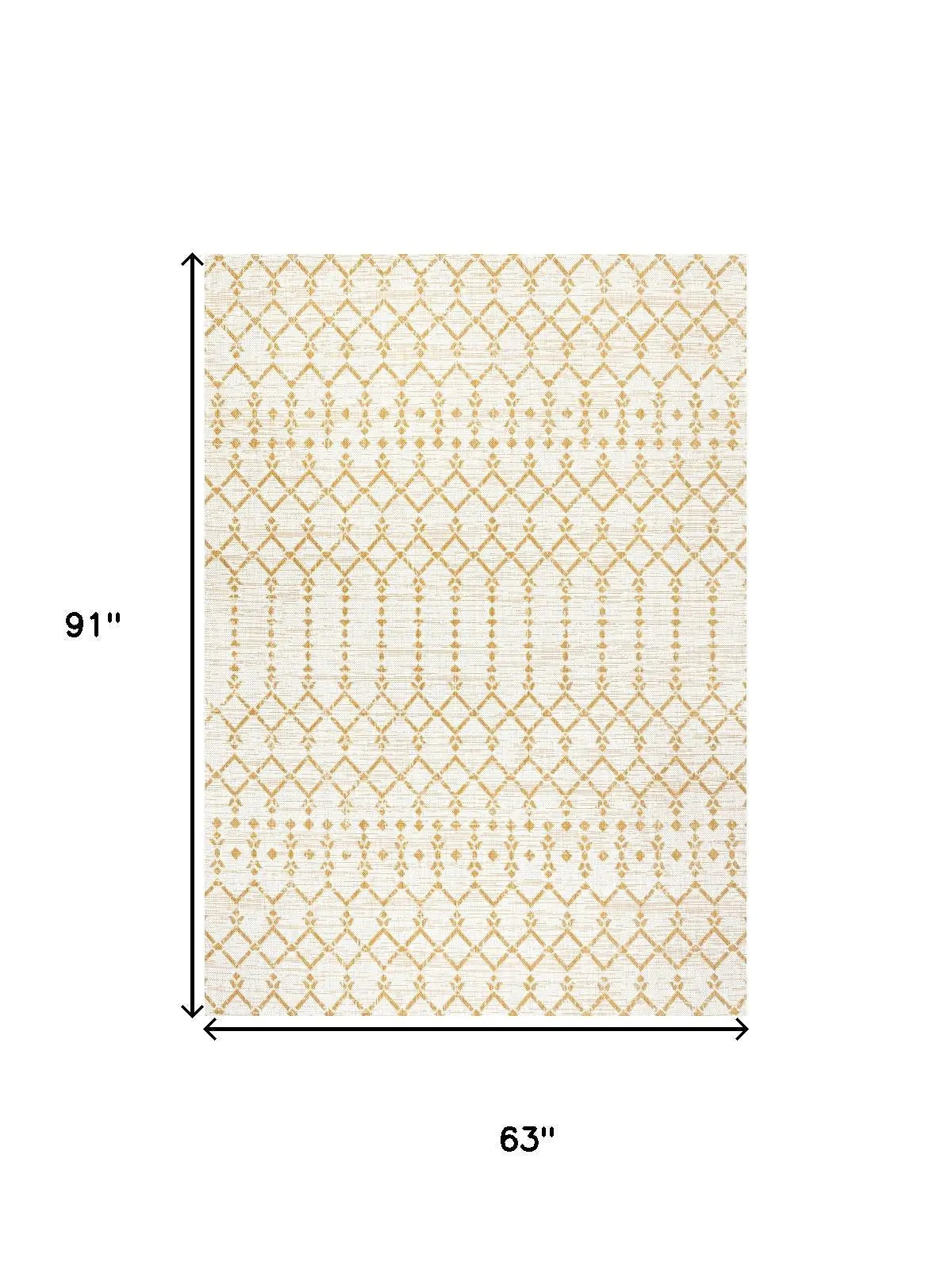 5' X 8' Cream And Yellow Trellis Indoor Outdoor Area Rug Homeroots Outdoor