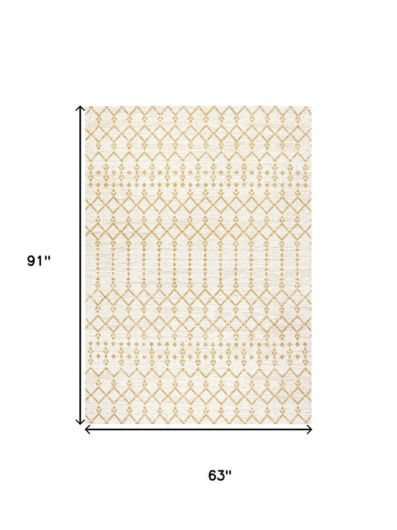 5' X 8' Cream And Yellow Trellis Indoor Outdoor Area Rug Homeroots Outdoor