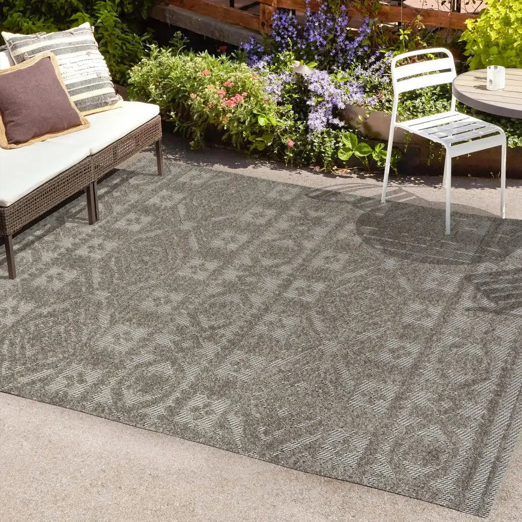 5' X 8' Dark Gray And Ivory Moroccan Indoor Outdoor Area Rug - GreatEagleInc
