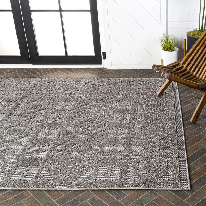 5' X 8' Dark Gray And Ivory Moroccan Indoor Outdoor Area Rug - GreatEagleInc