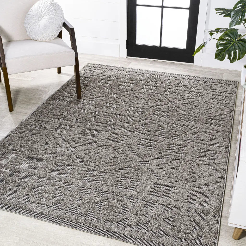 5' X 8' Dark Gray And Ivory Moroccan Indoor Outdoor Area Rug - GreatEagleInc