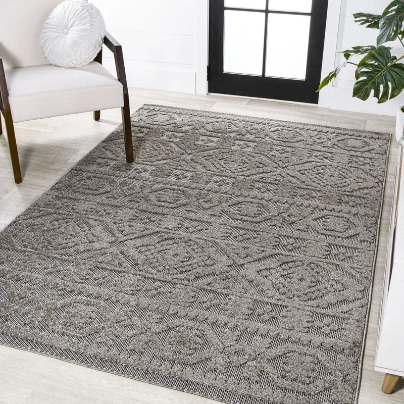 5' X 8' Dark Gray And Ivory Moroccan Indoor Outdoor Area Rug - GreatEagleInc