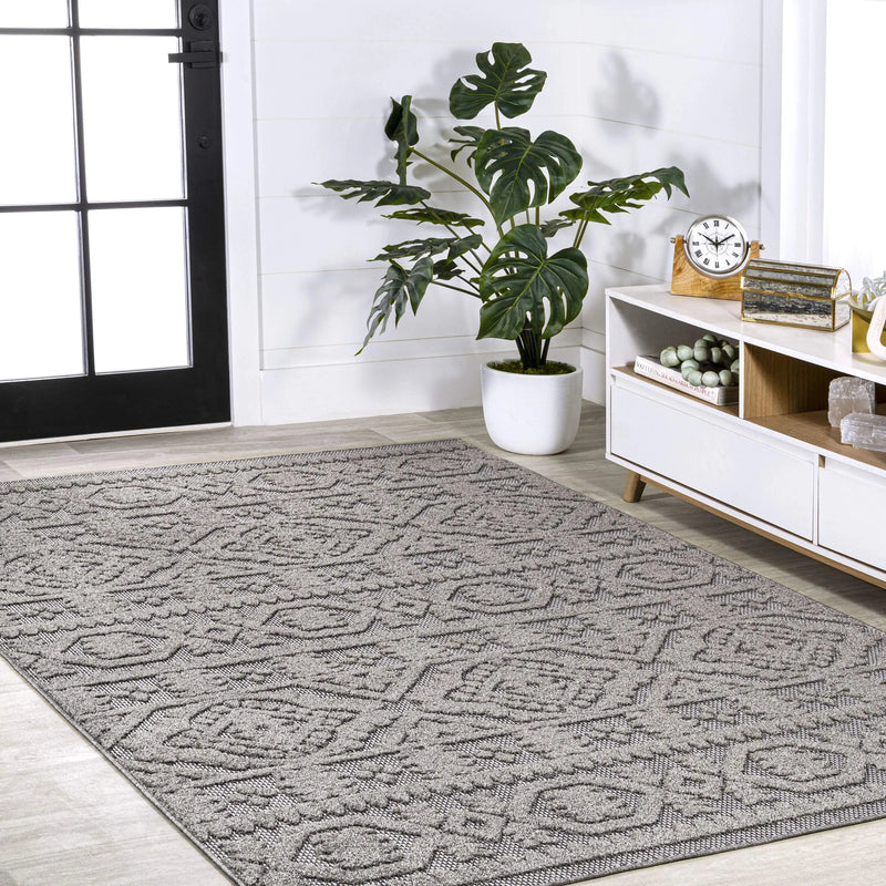 5' X 8' Dark Gray And Ivory Moroccan Indoor Outdoor Area Rug - GreatEagleInc