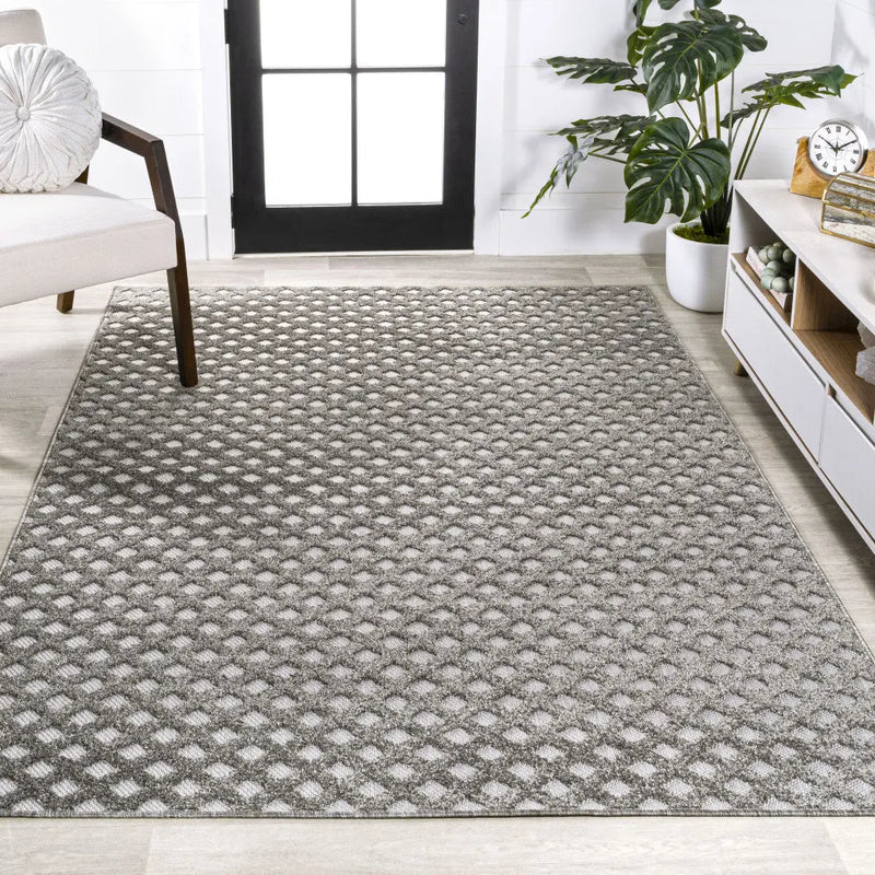 5' X 8' Dark Gray And Ivory Trellis Indoor Outdoor Area Rug - GreatEagleInc