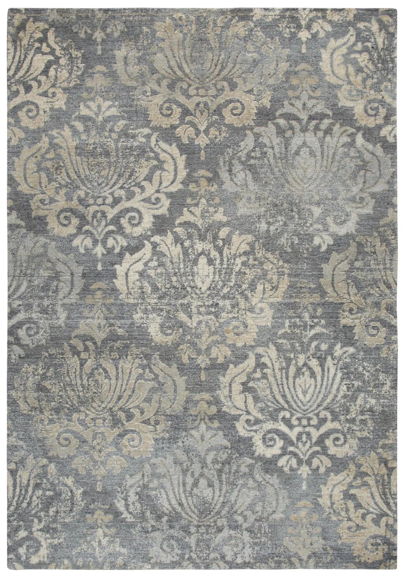 5' X 8' Dark Gray And Tan New Zealand Lambs Wool Damask Hand Carved Handmade Area Rug Homeroots Home Decor