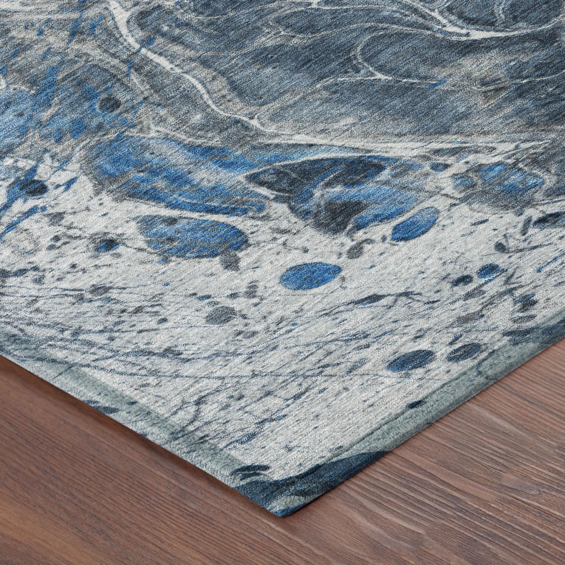 5' X 8' Denim Blue And Blue Abstract Washable Indoor Outdoor Area Rug Homeroots Outdoor