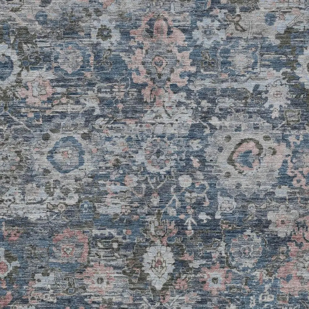 5' X 8' Denim Blue And Blue Floral Washable Indoor Outdoor Area Rug Homeroots Outdoor