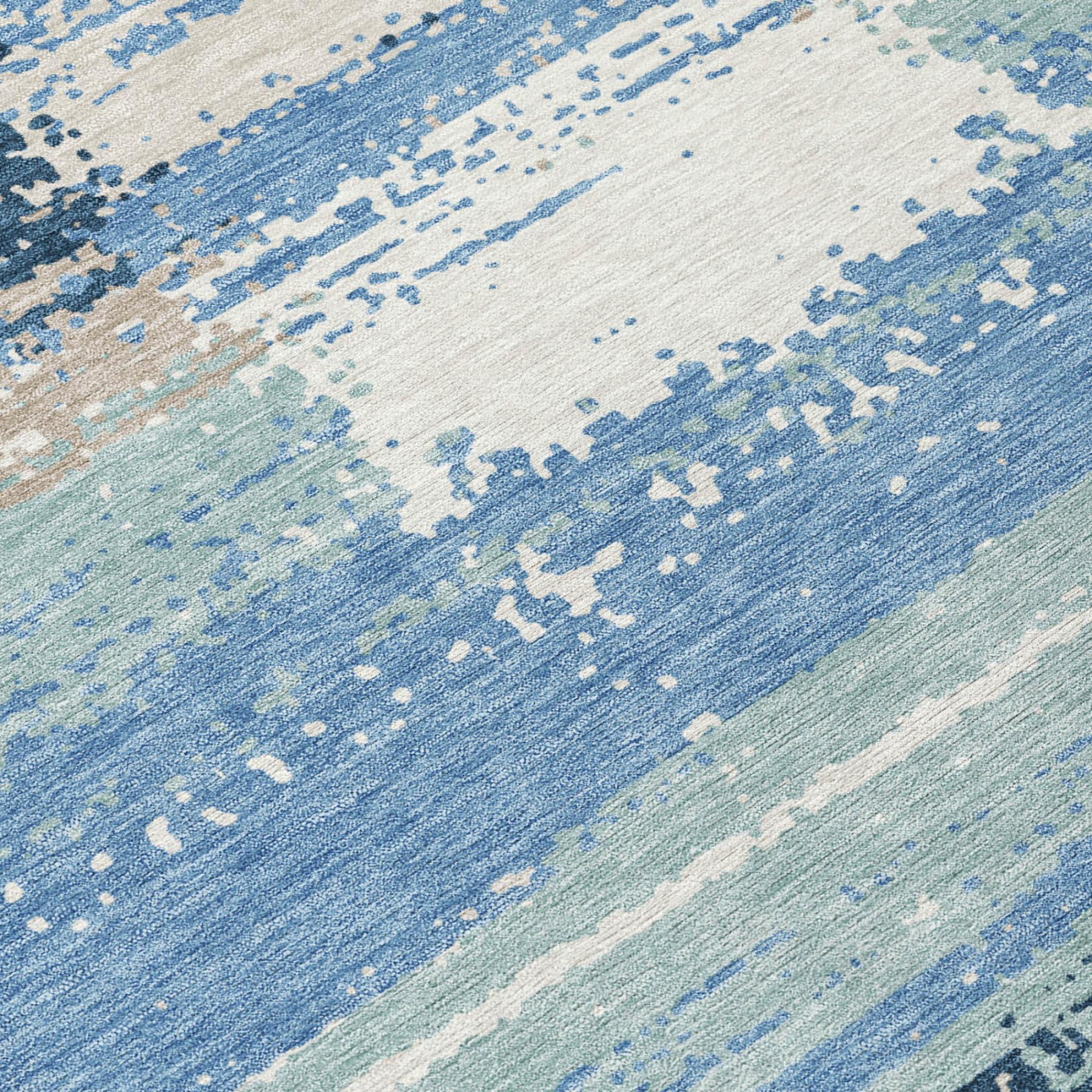 5' X 8' Denim Blue And Blue Geometric Washable Indoor Outdoor Area Rug Homeroots Outdoor