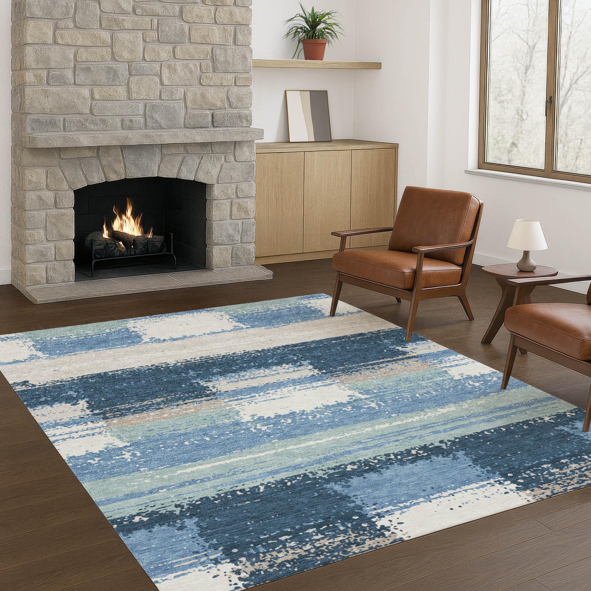5' X 8' Denim Blue And Blue Geometric Washable Indoor Outdoor Area Rug Homeroots Outdoor