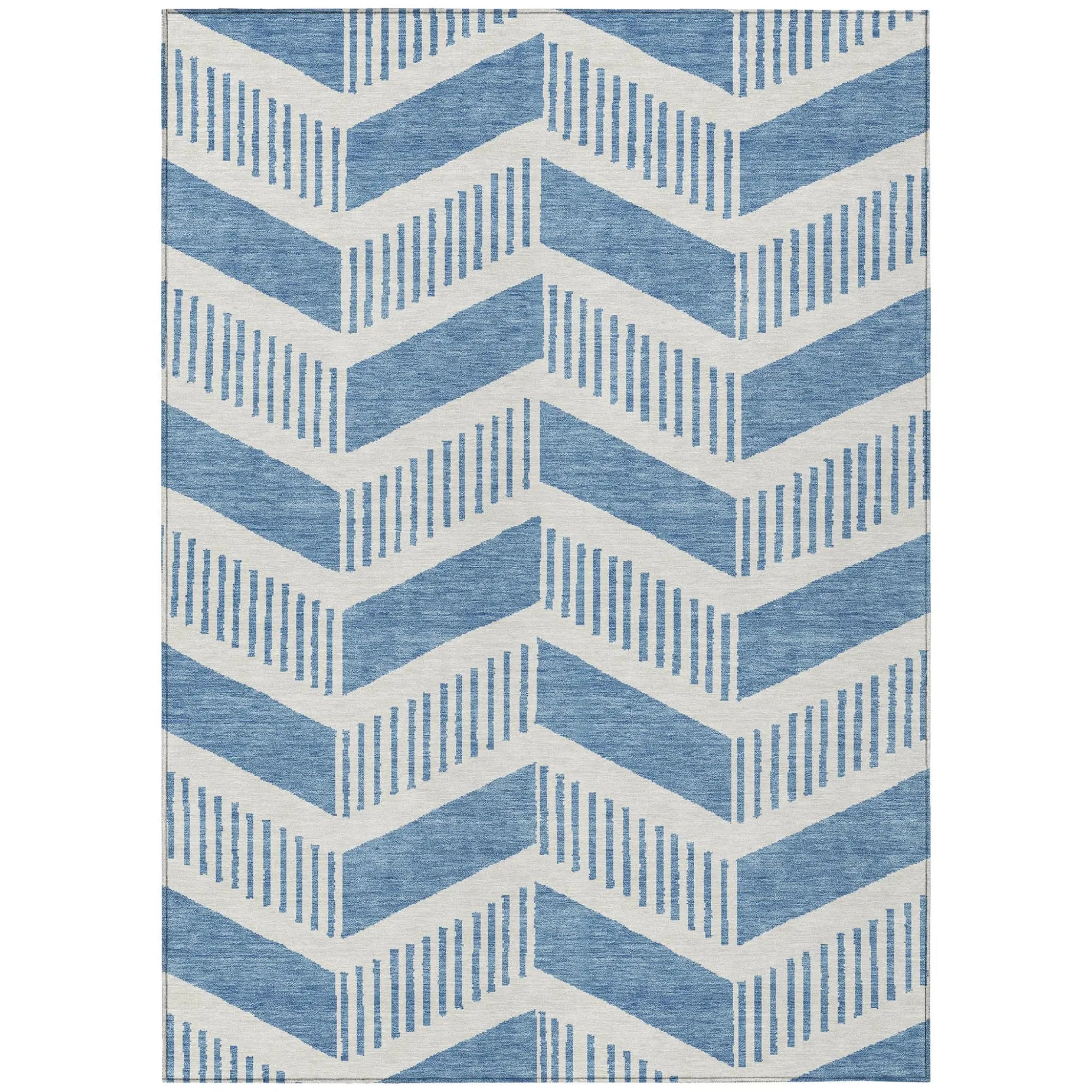 5' X 8' Denim Blue And Blue Geometric Washable Indoor Outdoor Area Rug Homeroots Outdoor