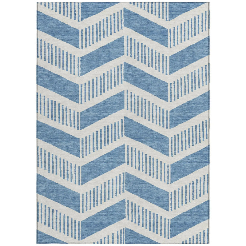 5' X 8' Denim Blue And Blue Geometric Washable Indoor Outdoor Area Rug Homeroots Outdoor