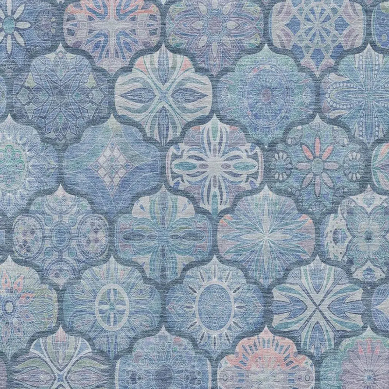 5' X 8' Denim Blue And Blue Ogee Washable Indoor Outdoor Area Rug Homeroots Outdoor