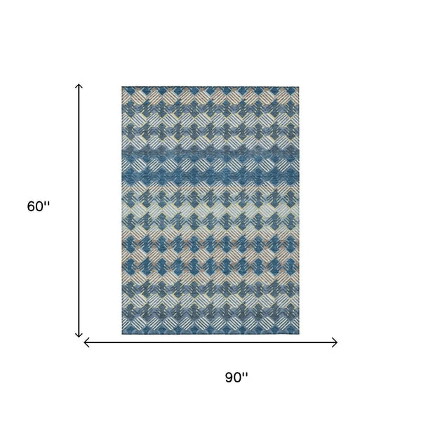 5' X 8' Denim Blue And Blue Striped Washable Indoor Outdoor Area Rug Homeroots Outdoor