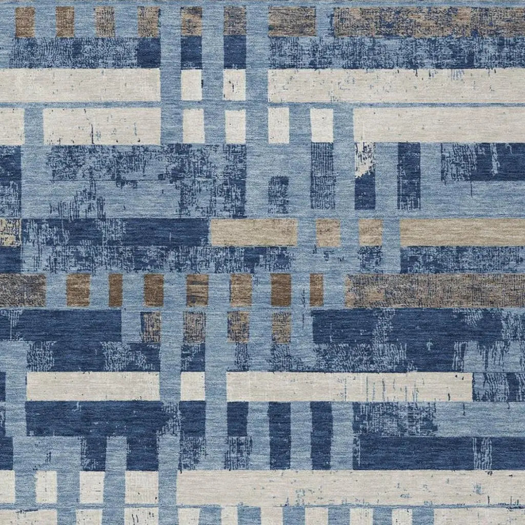 5' X 8' Denim Blue And Blue Striped Washable Indoor Outdoor Area Rug Homeroots Outdoor