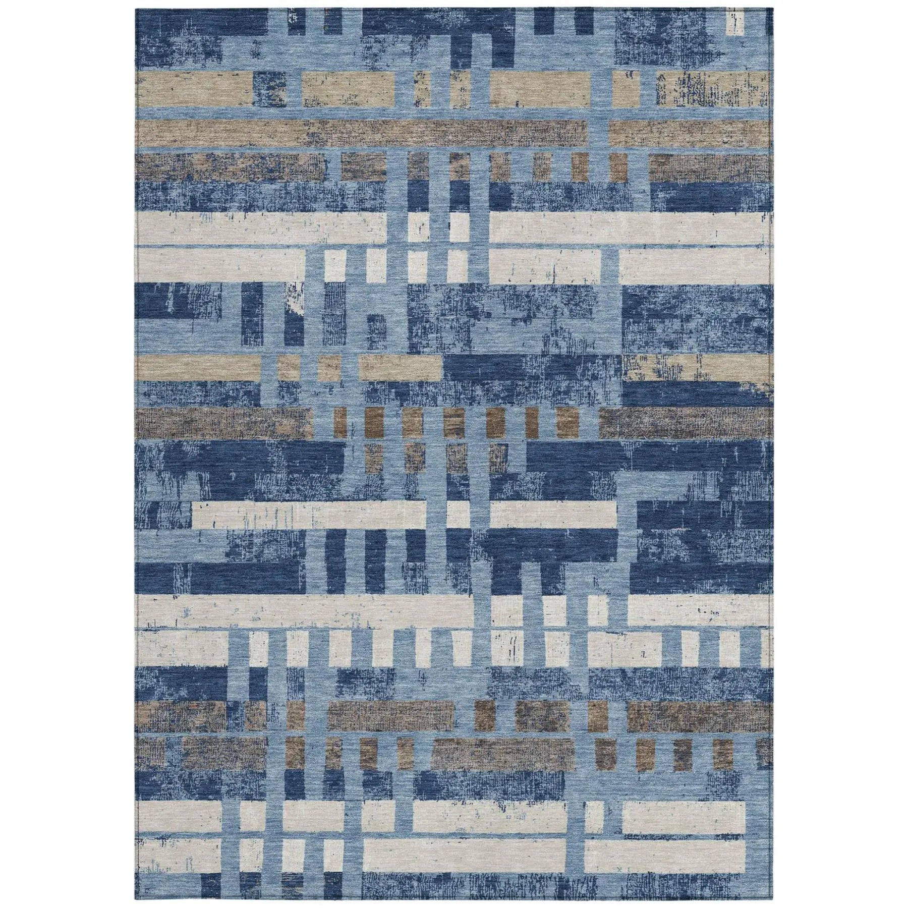 5' X 8' Denim Blue And Blue Striped Washable Indoor Outdoor Area Rug Homeroots Outdoor