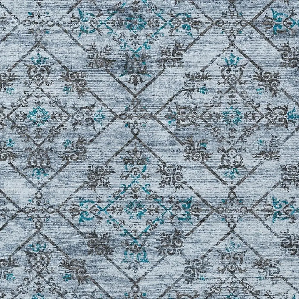 5' X 8' Denim Blue And Ivory Geometric Washable Indoor Outdoor Area Rug Homeroots Outdoor
