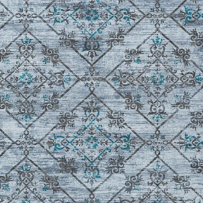 5' X 8' Denim Blue And Ivory Geometric Washable Indoor Outdoor Area Rug Homeroots Outdoor